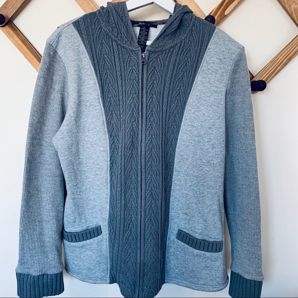 Style and Co.  Two Tone Gray Large Hoodie with Zipper